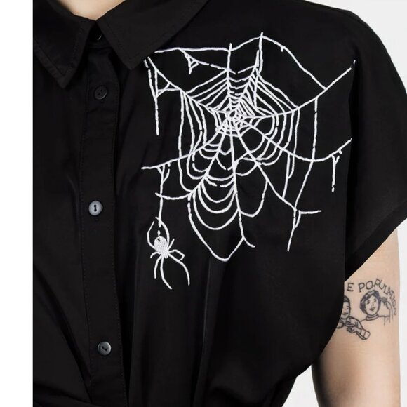 Disturbia Widow Relaxed Midi Shirt Dress with Web Embroidery - Picture 4 of 12